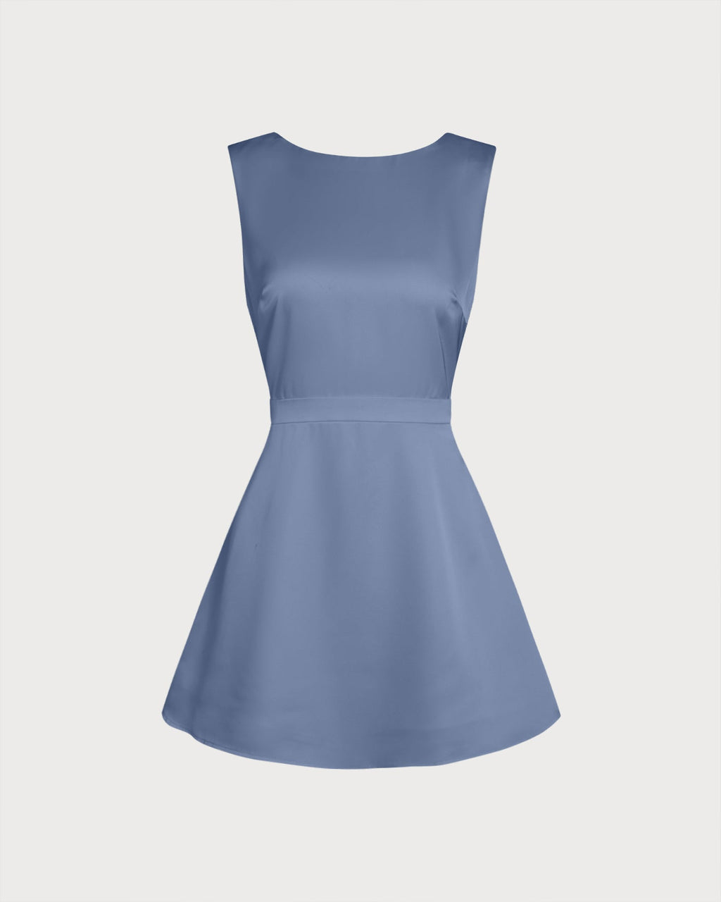 Mini Dress in Pearl Satin with Blue Boat Neck