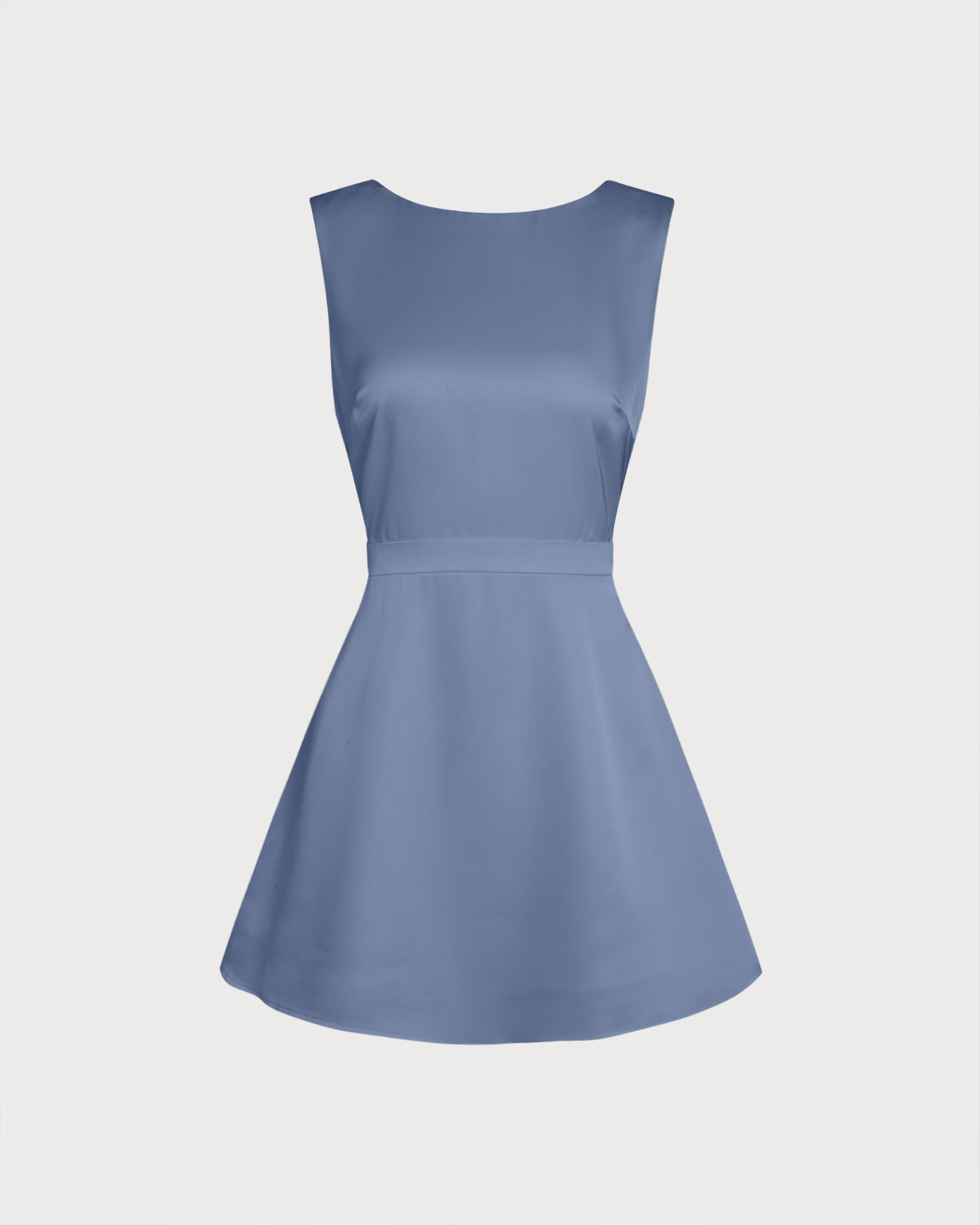 Mini Dress in Pearl Satin with Blue Boat Neck