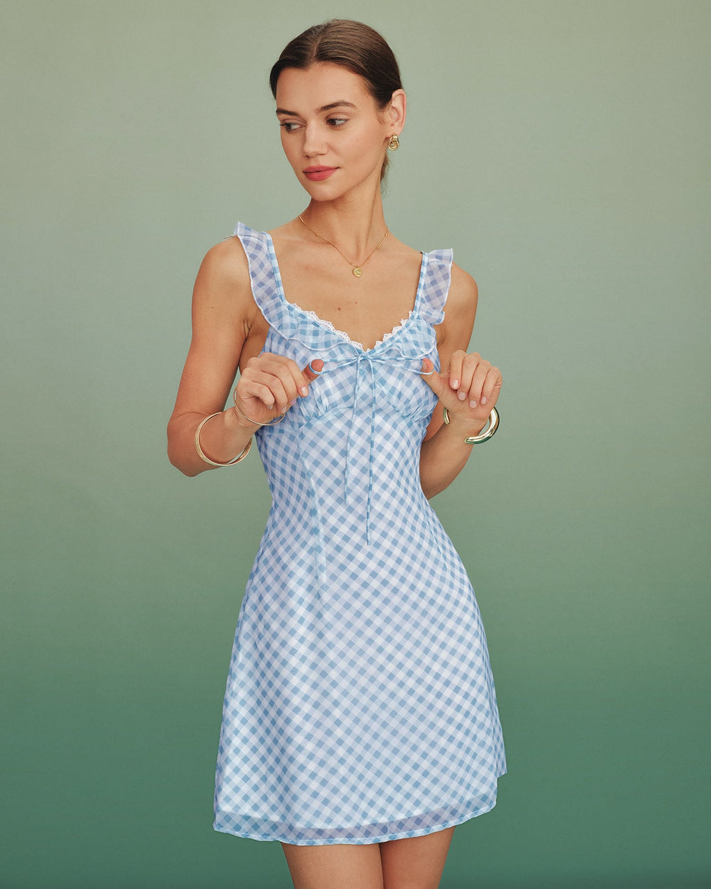 Blue Plaid Color-Block Mini Dress