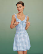 Blue Plaid Color-Block Mini Dress