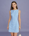 Sleeveless Mini Dress with Blue Embroidery