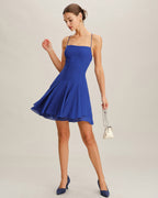 Backless Mini Dress in Blue Chiffon