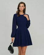 Backless A-Line Mini Dress in Blue Chiffon