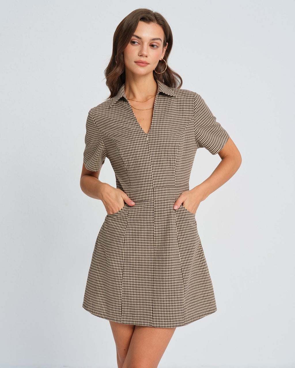 Mini Dress with Brown Plaid Collar