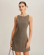 Brown Checkered Sleeveless Mini Dress