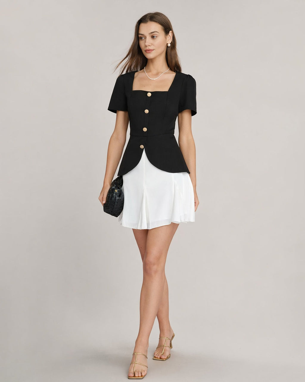 Contrasting Mini Dress with Black Square Neck