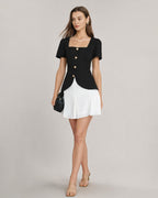 Contrasting Mini Dress with Black Square Neck