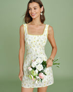 Textured Mini Dress with Apricot Floral Design