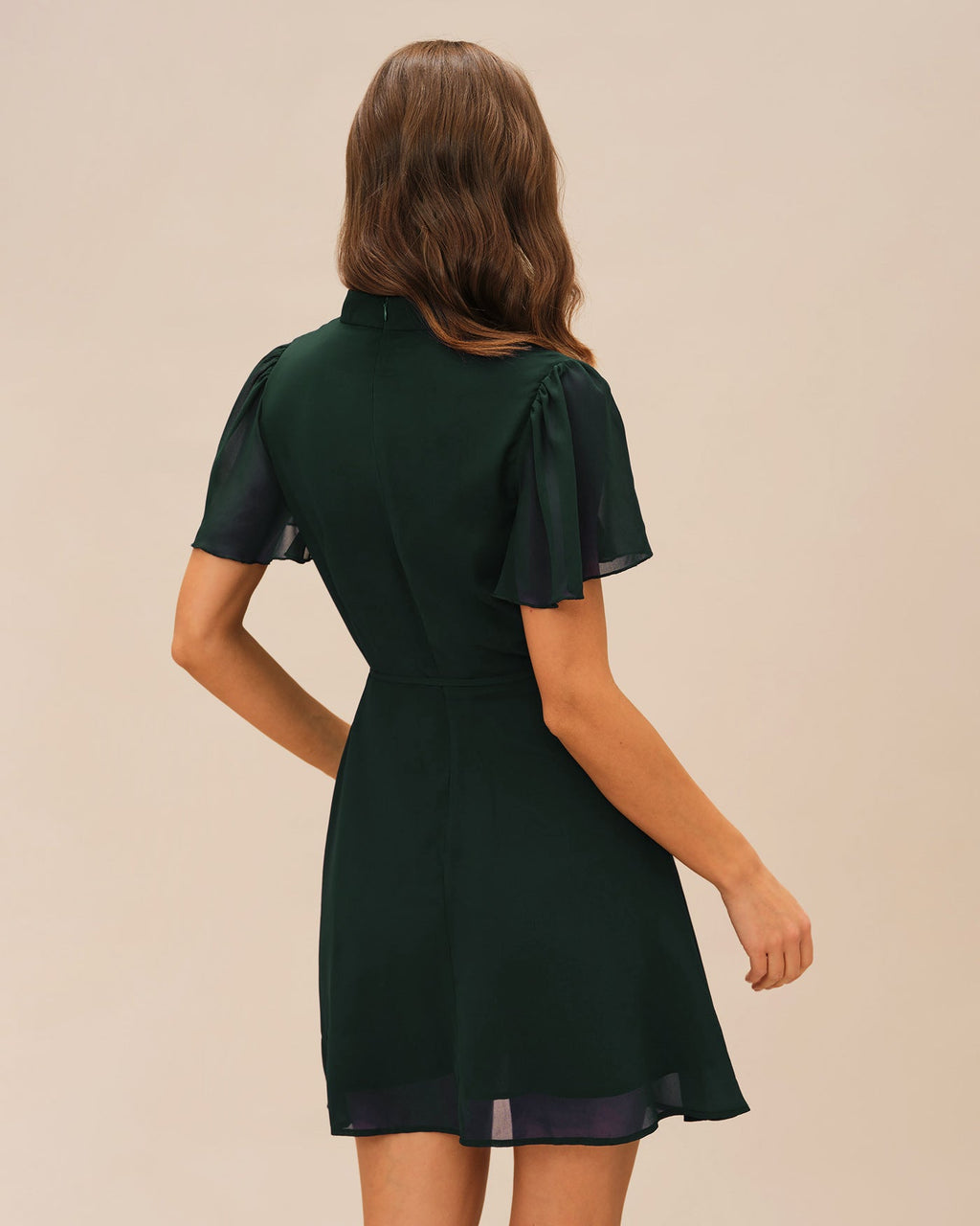 Mini Dress with Butterfly Sleeves in Green Turtle Print