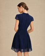 Ruched A-Line Mini Dress in Blue Turtle Print