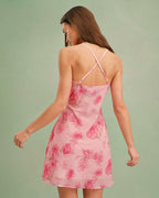 Floral Pink Cowl Neck Mini Slip Dress