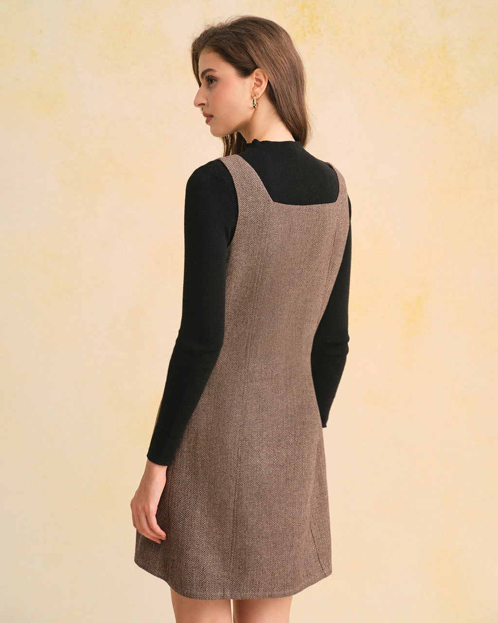 Brown Sleeveless Mini Dress with Square Neckline