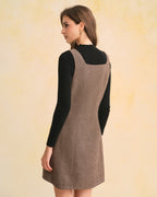 Brown Sleeveless Mini Dress with Square Neckline