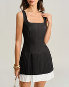 Black A-Line Mini Slip Dress with Contrast Details