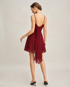 Red Chiffon Mini Dress with Ruched Slip Design