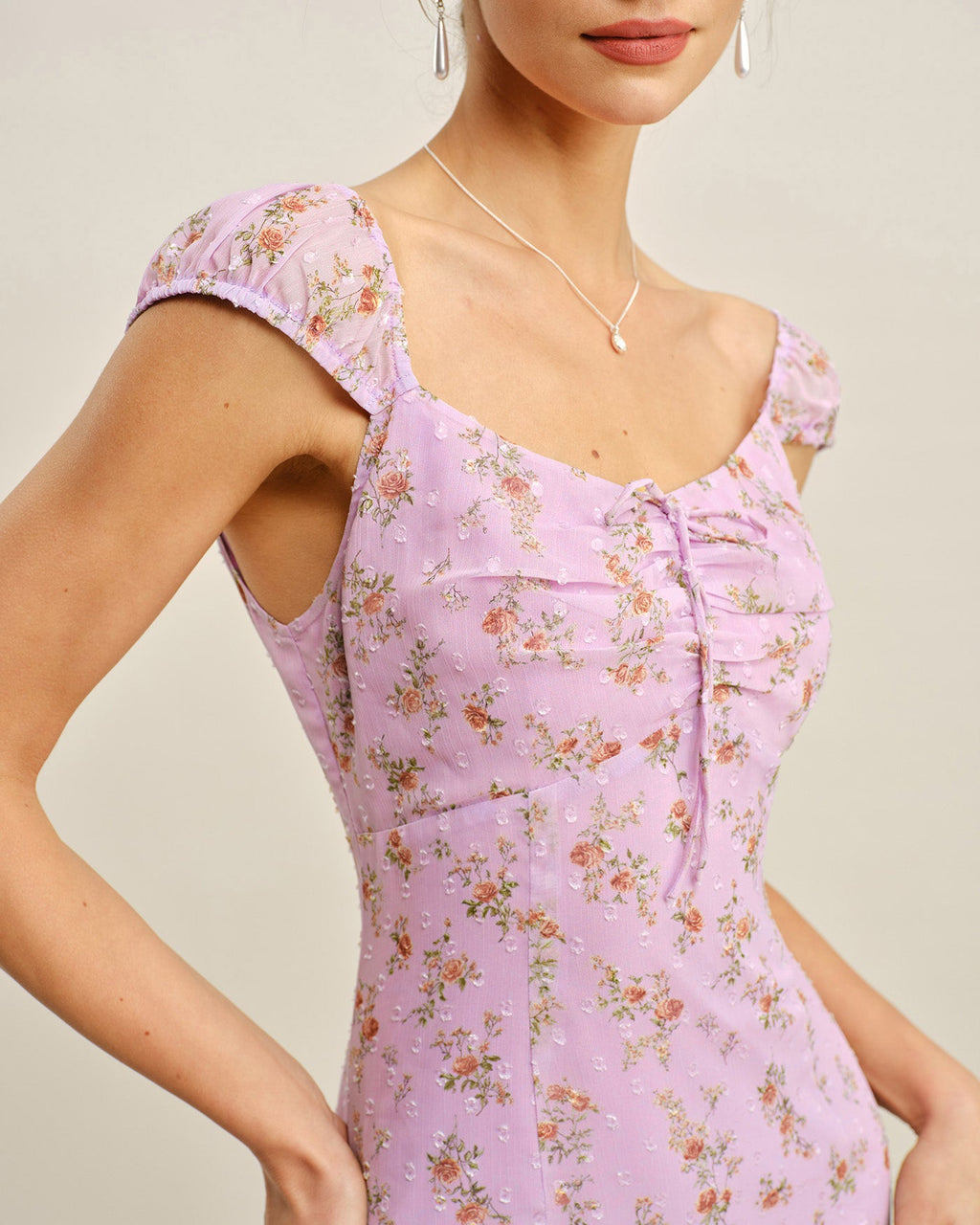 Jacquard Mini Dress with Purple Sweetheart Neckline