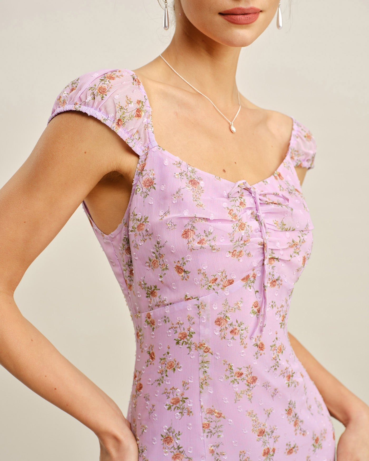 Jacquard Mini Dress with Purple Sweetheart Neckline