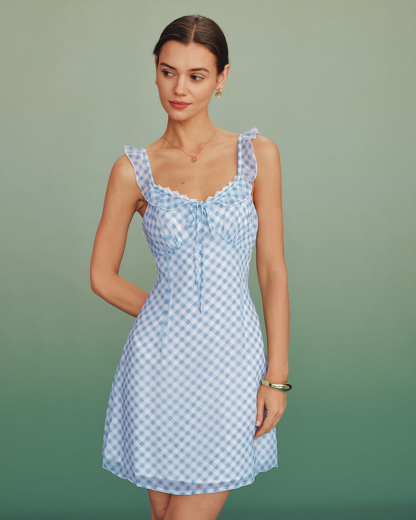 Blue Plaid Color-Block Mini Dress