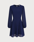 Backless A-Line Mini Dress in Blue Chiffon