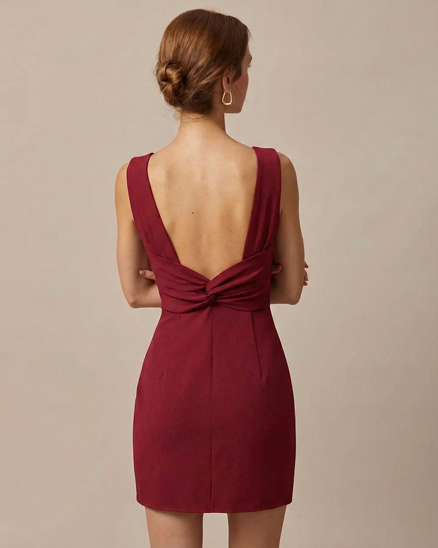 Crimson Backless Mini Dress with Boat Neck
