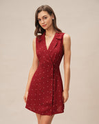 Red Polka Dot Mini Dress with V-Neck