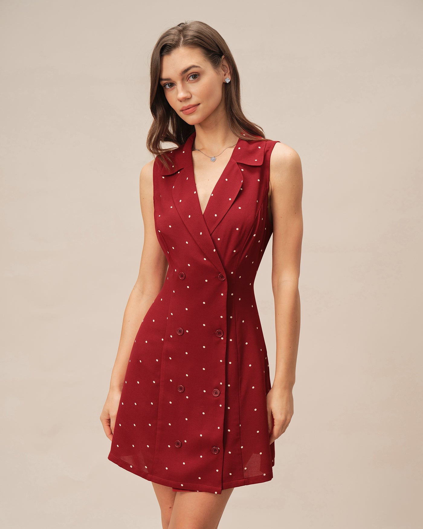 Red Polka Dot Mini Dress with V-Neck