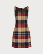 Red Plaid U-Neck Mini Dress