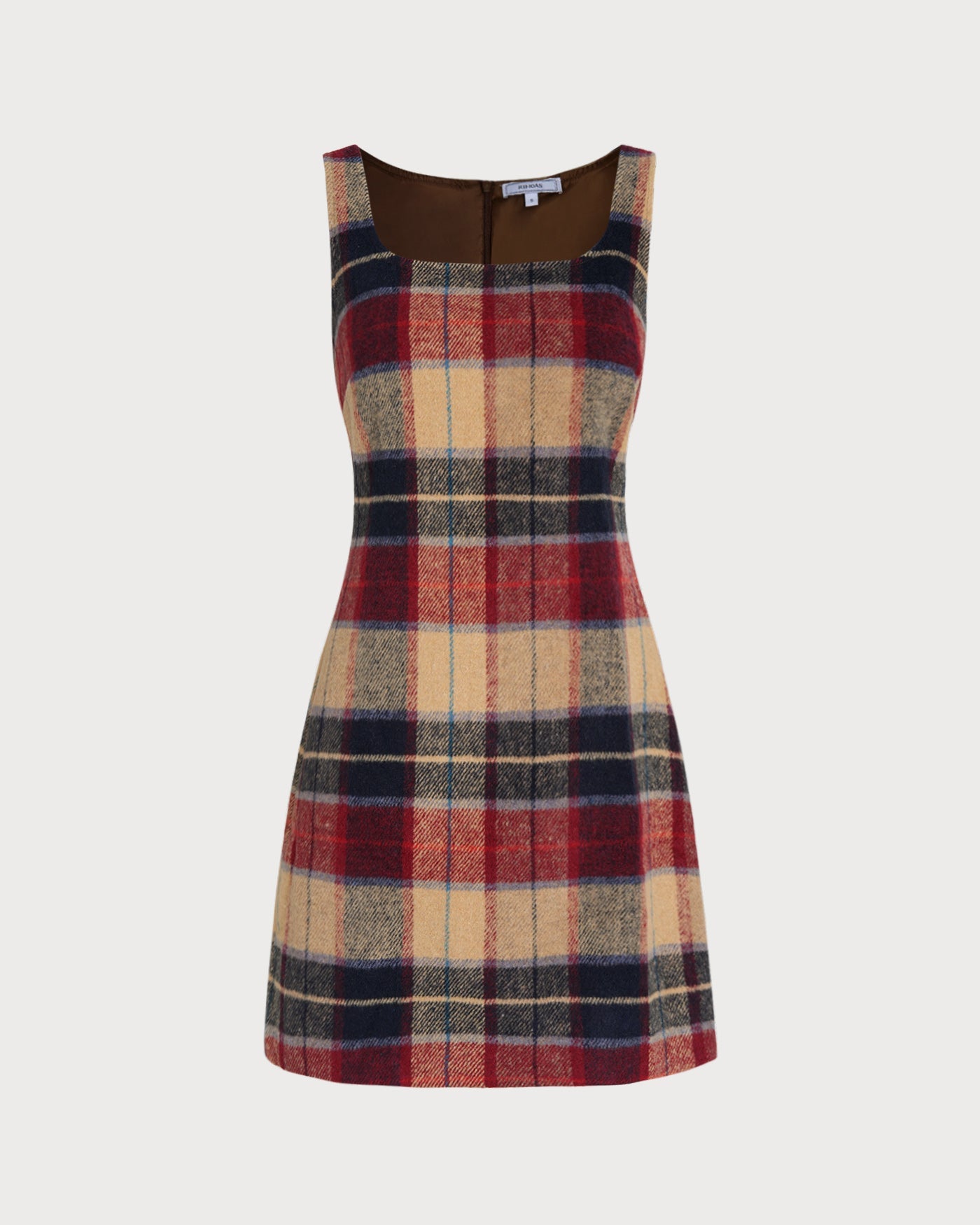 Red Plaid U-Neck Mini Dress