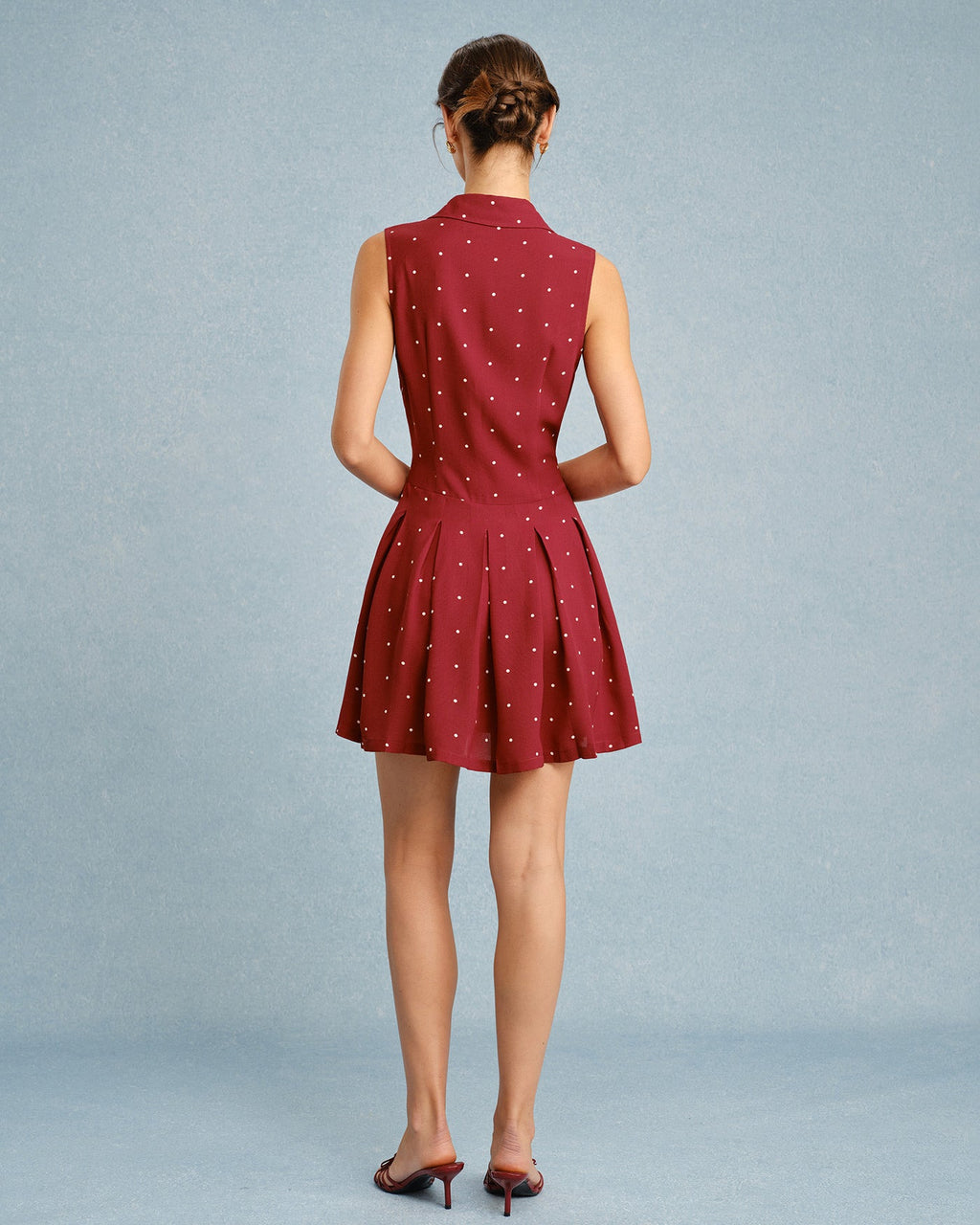 Polka Dot Mini Dress with Red Collar