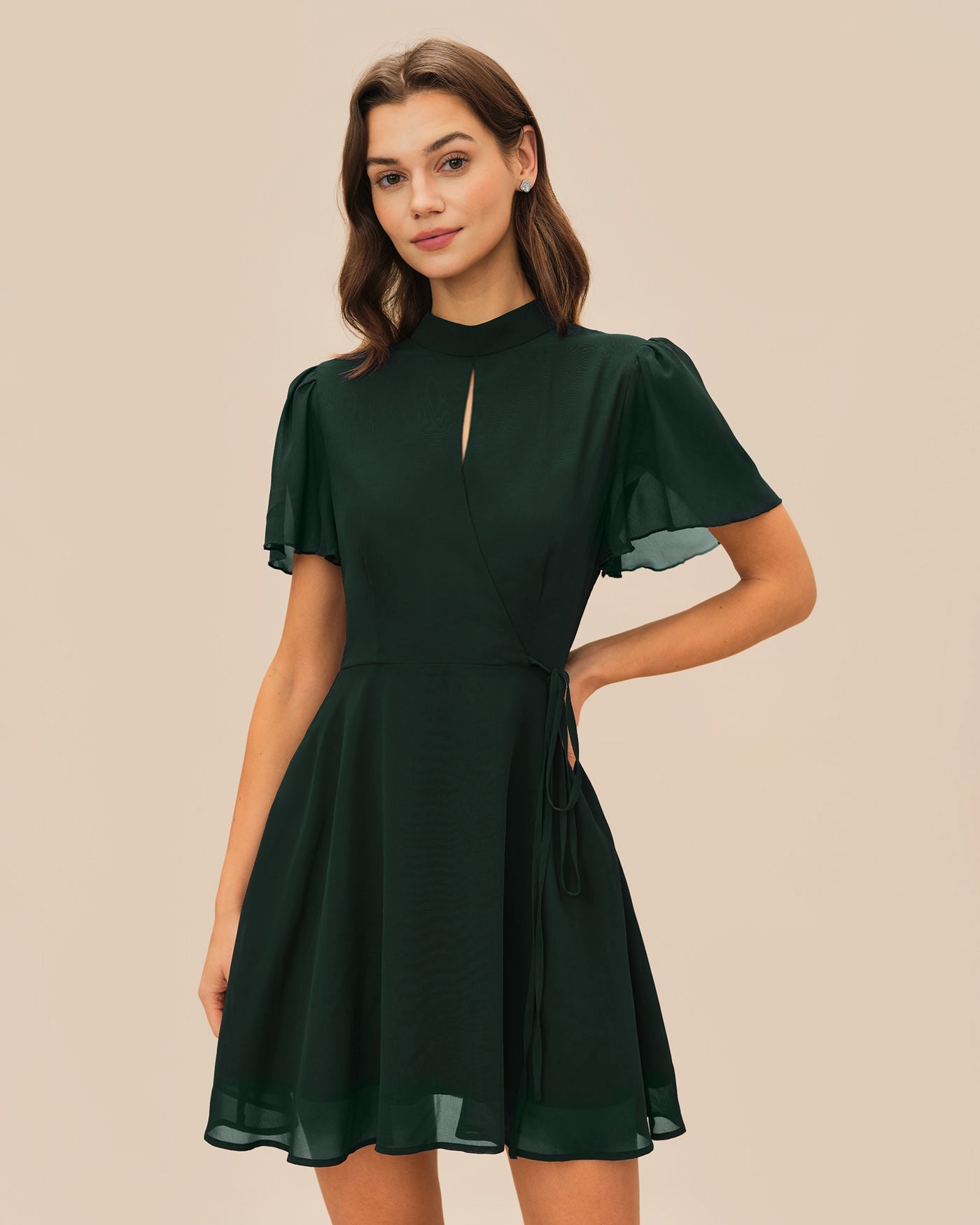 Mini Dress with Butterfly Sleeves in Green Turtle Print