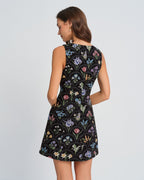 Floral Print Black Boat Neck Mini Dress