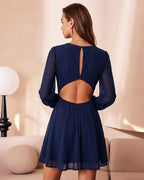 Backless A-Line Mini Dress in Blue Chiffon