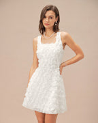 Floral A-Line Mini Dress with White Square Neck