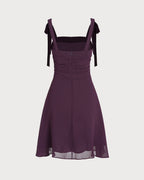 Chiffon Mini Dress with Purple Tie Straps