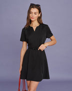 Ruched Mini Dress with Black Belt