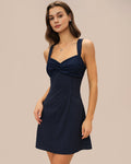 Plaid Mini Dress with Blue Sweetheart Neckline