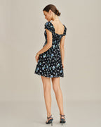 Floral Print Black V-Neck Mini Tunic Dress