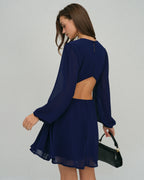 Backless A-Line Mini Dress in Blue Chiffon