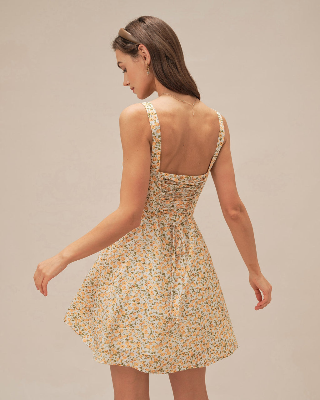 Mini Dress with Yellow Floral Print and Straps