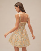 Mini Dress with Yellow Floral Print and Straps