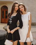 Textured Mini Dress with White Floral Design
