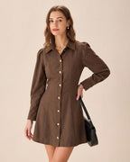 Brown Button-Up Mini Dress