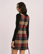 Red Plaid U-Neck Mini Dress
