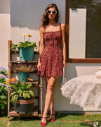 Floral Mini Dress with Red Tie Detail