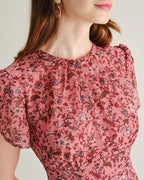 Floral Ruffle Chiffon Mini Dress in Pink