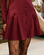 Wine Red A-Line Mini Dress with Button Details