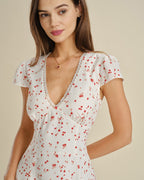 Off-White Floral Lace V-Neck Mini Dress