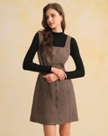 Brown Sleeveless Mini Dress with Square Neckline