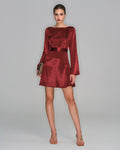 Wine Red Satin Mini Dress with Bell Sleeves