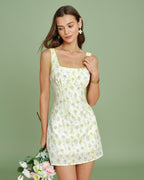Textured Mini Dress with Apricot Floral Design